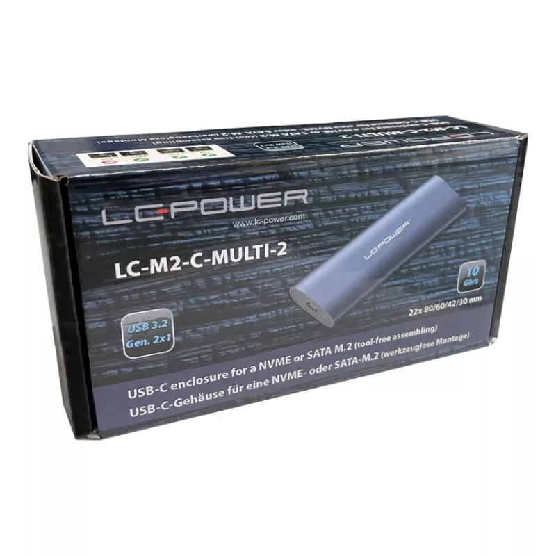 LC-Power M.2 SSD išorinis dėklas (NVMe ir SATA), USB 3.2 Gen.2x1, aliuminis - LC-M2-C-MULTI-2