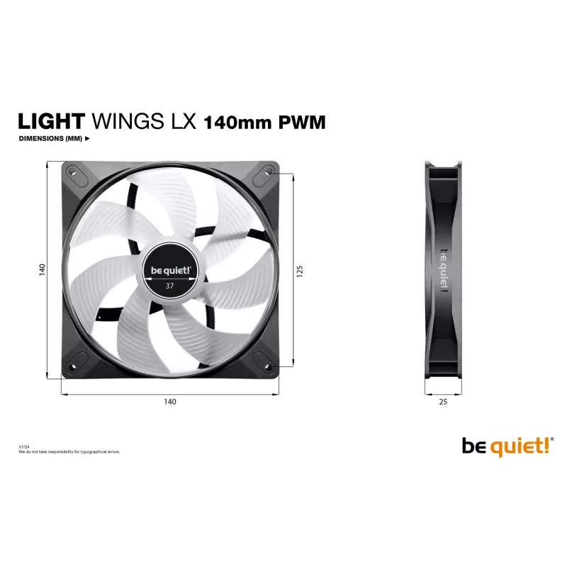 be quiet! LIGHT WINGS LX 140mm PWM 3 rinkinys Juodas kompiuterio korpuso ventiliatorius 14 cm 3 vnt.
