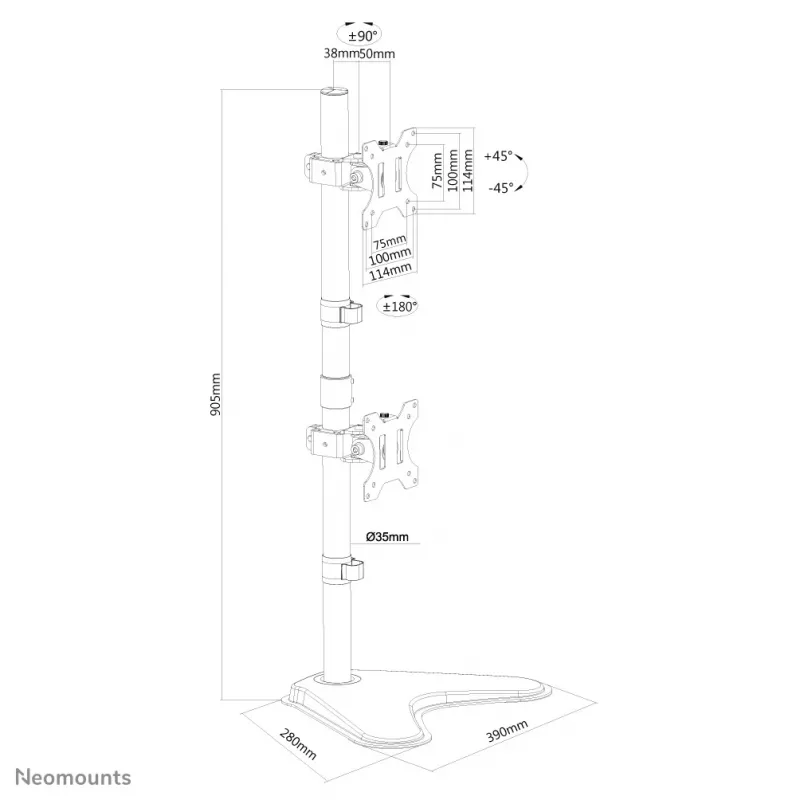 Neomounts FPMA-D550DDVBLACK monitorų stovas 10-32 colių – vertikalus montavimas