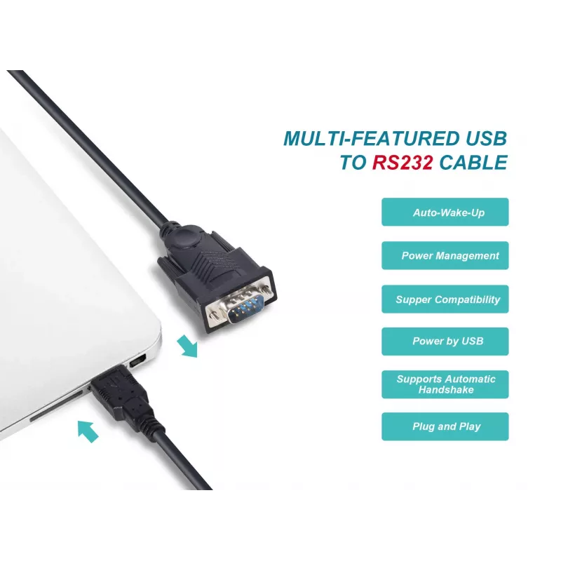 Equip USB-A į Serial (DB9) laidas, vyriškas/vyriškas, 1,5 m, juodas