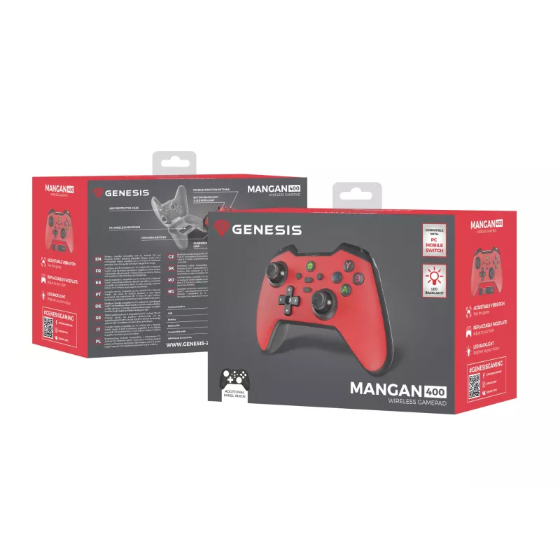 Belaidis žaidimų pultas GENESIS Mangan 400 Raudonas, Android, MAC, Nintendo Switch, PC, iOS