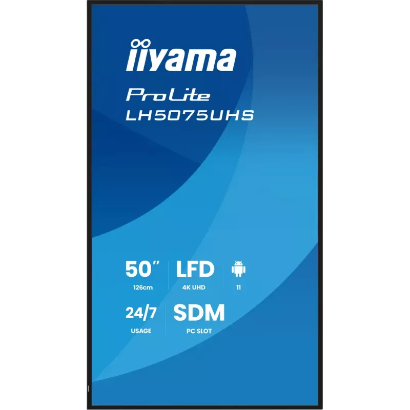 iiyama LH5075UHS-B2AG vaizdo sienelė 125,7 cm (49,5 col.) LCD Wi-Fi 500 cd/m² 4K Ultra HD juoda su įmontuotu procesoriumi Android 24/7
