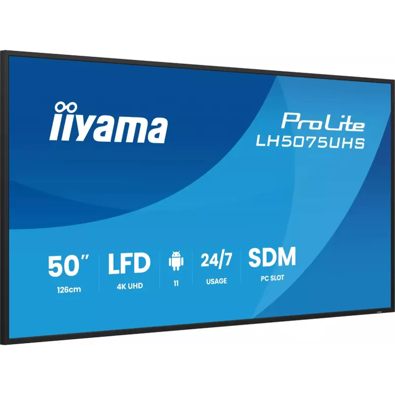 iiyama LH5075UHS-B2AG vaizdo sienelė 125,7 cm (49,5 col.) LCD Wi-Fi 500 cd/m² 4K Ultra HD juoda su įmontuotu procesoriumi Android 24/7