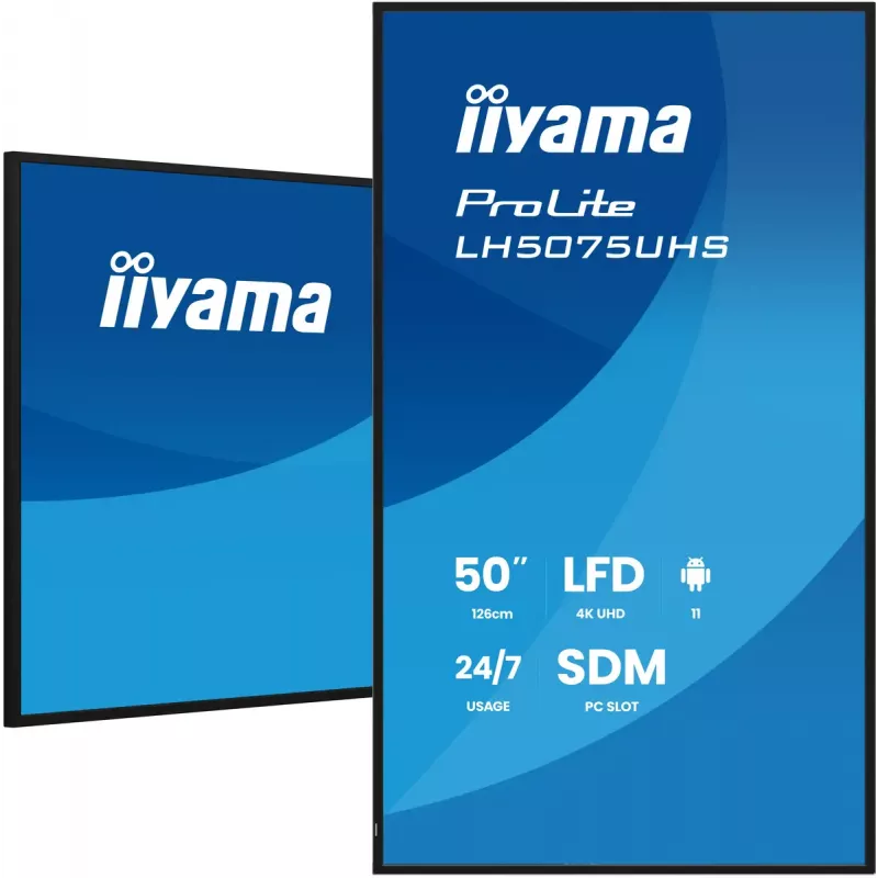 iiyama LH5075UHS-B2AG vaizdo sienelė 125,7 cm (49,5 col.) LCD Wi-Fi 500 cd/m² 4K Ultra HD juoda su įmontuotu procesoriumi Android 24/7