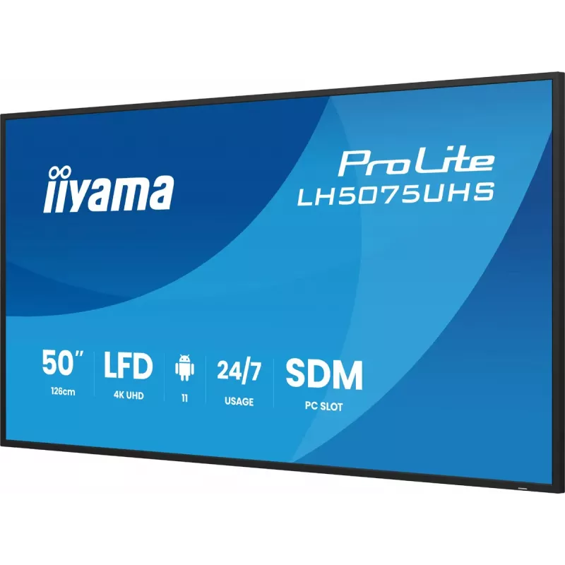iiyama LH5075UHS-B2AG vaizdo sienelė 125,7 cm (49,5 col.) LCD Wi-Fi 500 cd/m² 4K Ultra HD juoda su įmontuotu procesoriumi Android 24/7