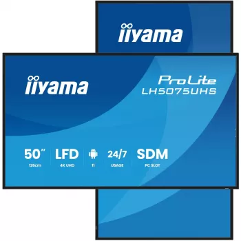 iiyama LH5075UHS-B2AG vaizdo sienelė 125,7 cm (49,5 col.) LCD Wi-Fi 500 cd/m² 4K Ultra HD juoda su įmontuotu procesoriumi Android 24/7