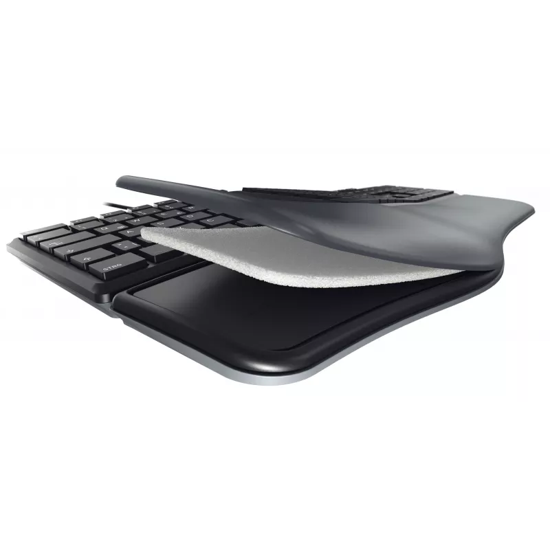 Laidinė ergonominė pilno dydžio klaviatūra Cherry KC 4500 ERGO juoda USB QWERTY UK 109 klavišų išlenktas išdėstymas riešo atrama 1,8 m laidas