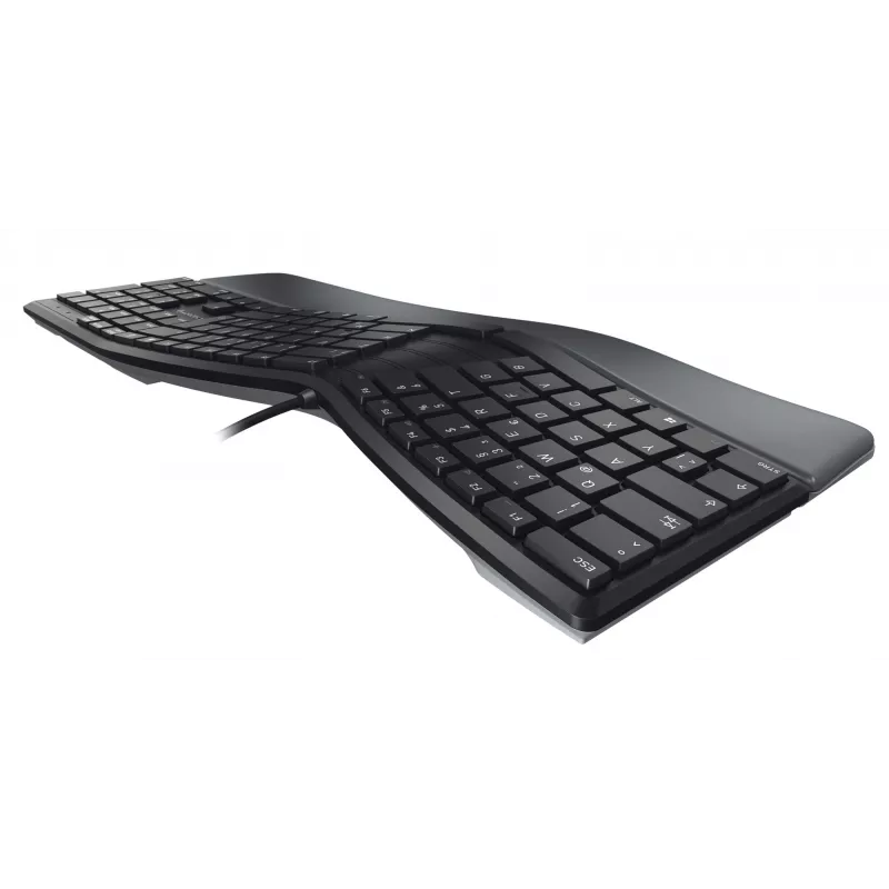 Laidinė ergonominė pilno dydžio klaviatūra Cherry KC 4500 ERGO juoda USB QWERTY UK 109 klavišų išlenktas išdėstymas riešo atrama 1,8 m laidas