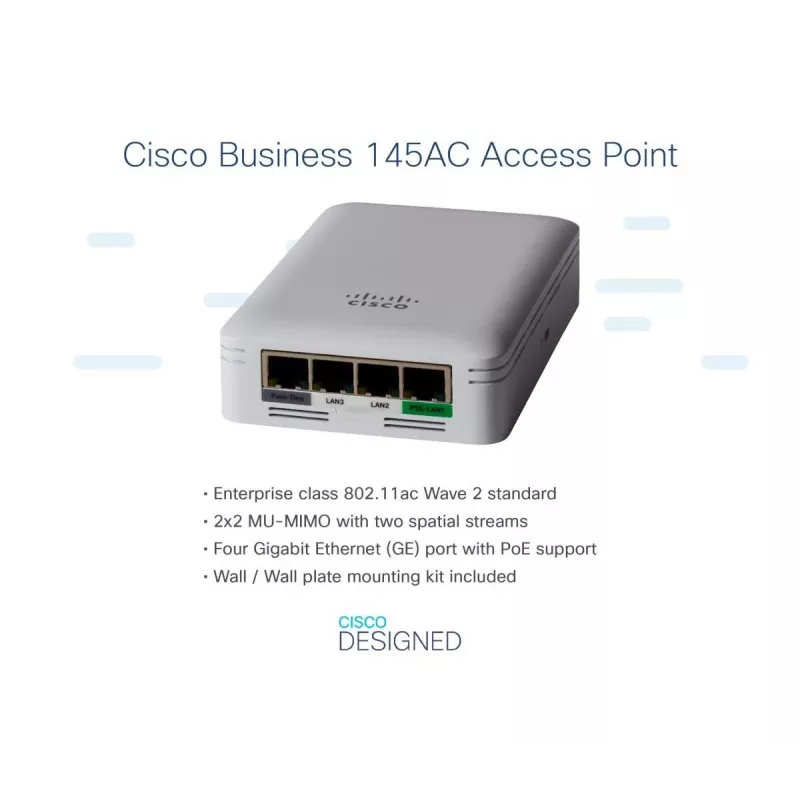 CISCO CBW145AC 802.11ac 2x2 Wave 2 belaidžio ryšio prieigos taškas sieniniam lizdui