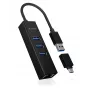 ICY BOX IB-HUB1419-LAN USB 3.2 Gen 1 (3.1 Gen 1) Type-A juodas USB skirstytuvas su LAN prievadu
