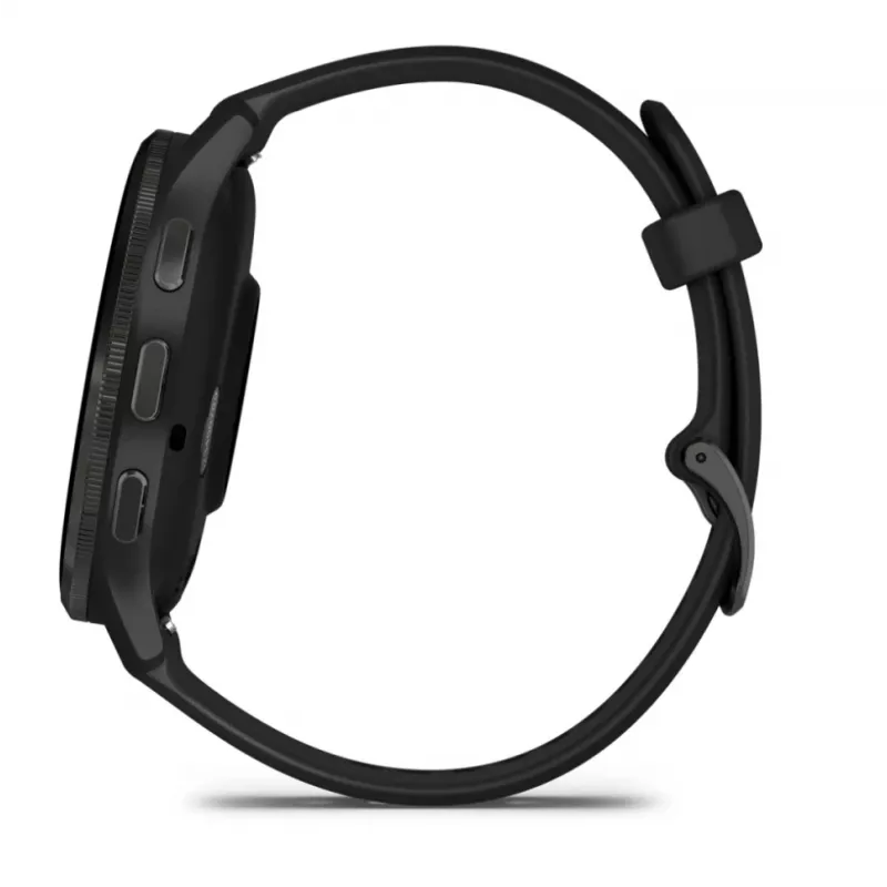 GARMIN Venu 3 – juodas korpusas su nerūdijančio plieno rėmeliu ir silikoniniu dirželiu – 45 mm