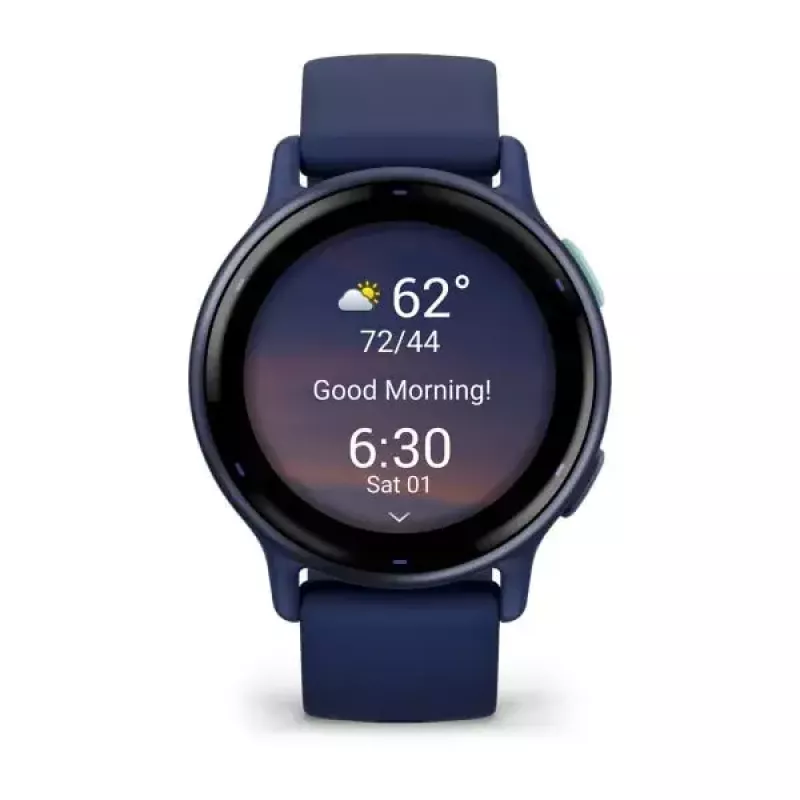 Sportinis laikrodis GARMIN Vivoactive 5 — 42 mm aliuminio/polimero korpusas, AMOLED 1,2 colio, GPS/GLONASS/Galileo, širdies ritmo jutiklis, SpO2, 5 ATM, Bluetooth/NFC