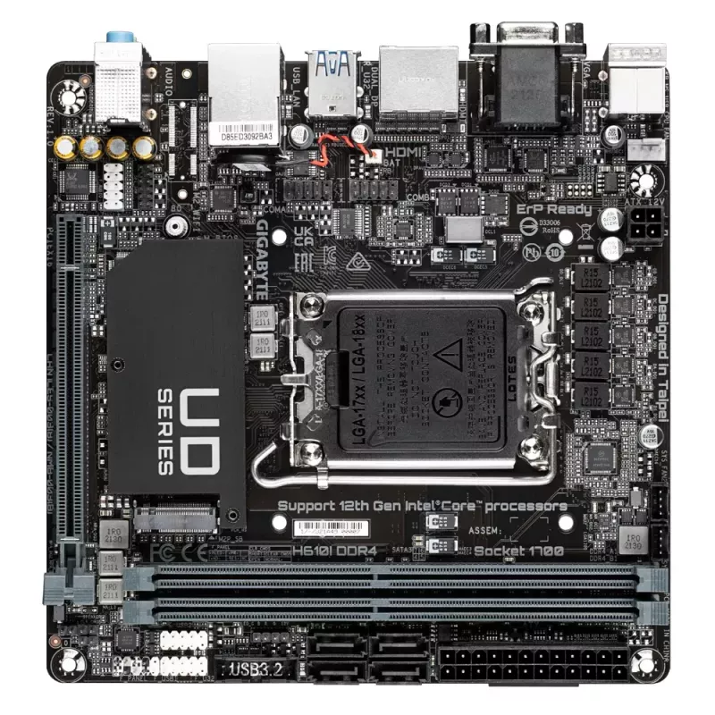Pagrindinė plokštė GIGABYTE H610I DDR4, Intel LGA 1700, Mini-ITX
