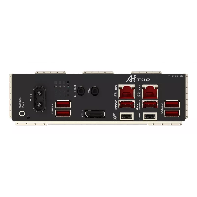 Pagrindinė plokštė GIGABYTE TRX50 AI TOP-2B – AMD Ryzen Threadripper PRO 7000, 16+8+4 fazių VRM, DDR5 iki 5200 MHz, 4xPCIe 5.0 M.2, Wi-Fi 7, 10 GbE LAN, USB 4