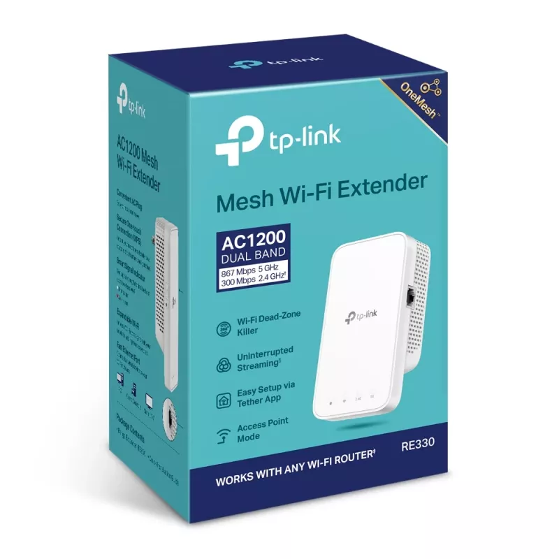 TP-Link AC1200 belaidis tinklo kartotuvas RE330 (Wi-Fi stiprintuvas, OneMesh, Ethernet prievadas)