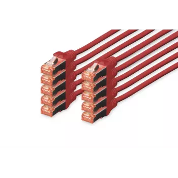 DIGITUS Patch laidas - CAT6 - S/FTP - Su apsauga nuo užkliuvimo - Varis - 3m - raudonas - 10 vnt. pakuotė