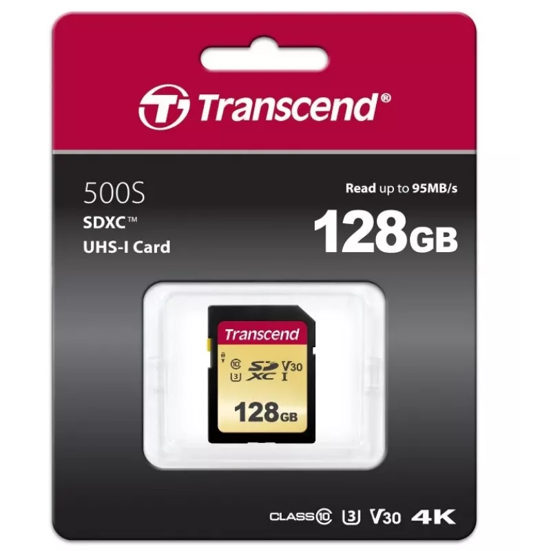 Flash atminties kortelė Transcend 128GB SDXC UHS-I 500S
