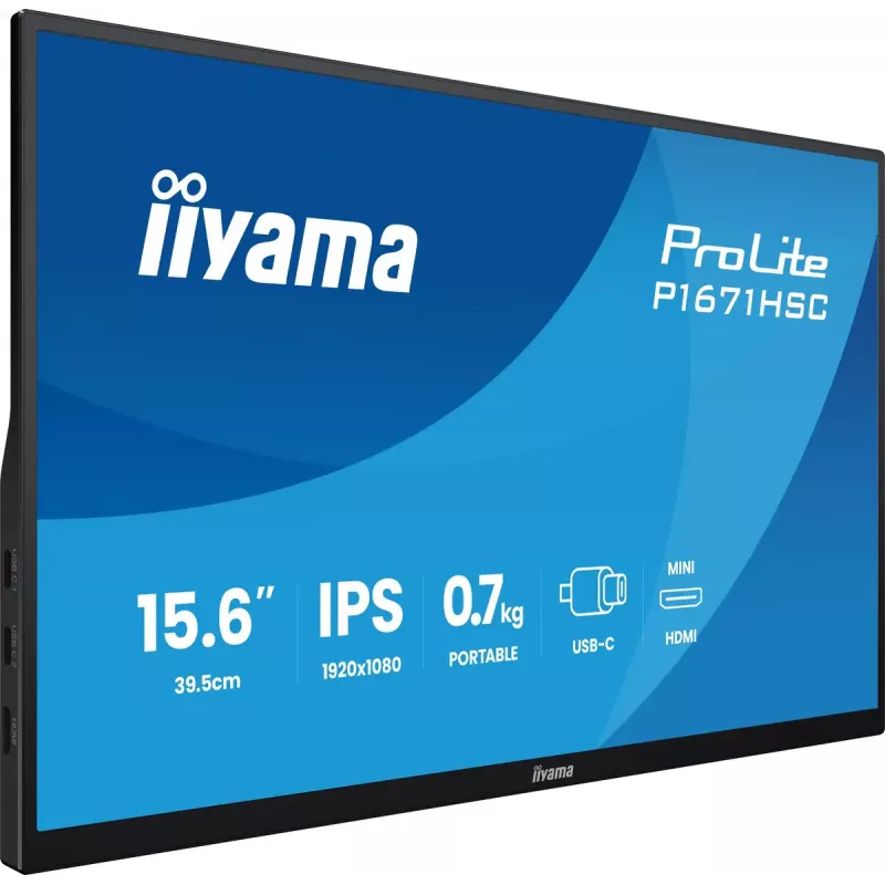 iiyama ProLite P1671HSC-B1 nešiojamas monitorius 39,6 cm (15,6 colio) 1920 x 1080 pikselių Full HD LED juodas