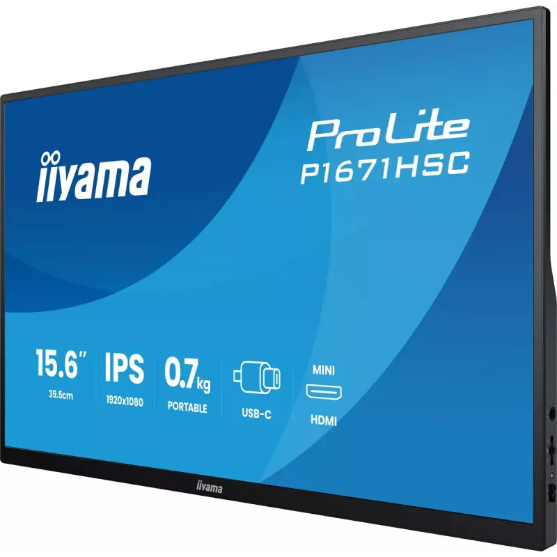 iiyama ProLite P1671HSC-B1 nešiojamas monitorius 39,6 cm (15,6 colio) 1920 x 1080 pikselių Full HD LED juodas