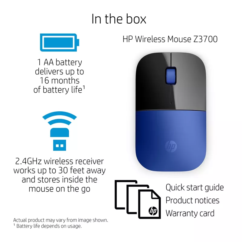 HP Z3700 belaidė mėlyna pelė, ambidekstrinė, optinė, RF belaidė, 1200 DPI, mėlyna