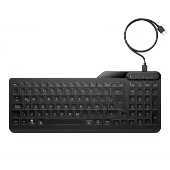 HP 405 kelių įrenginių apšviesta laidinė klaviatūra, viso dydžio (100 %), laidinė, USB, membraninė, juoda