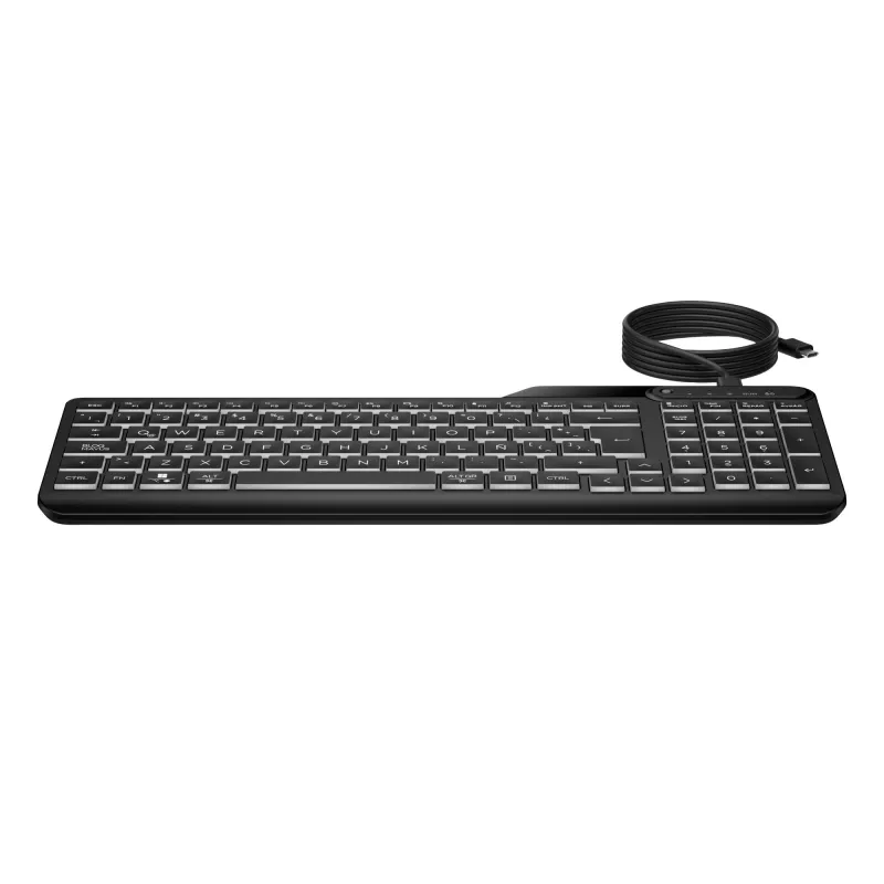 HP 405 kelių įrenginių apšviesta laidinė klaviatūra, viso dydžio (100 %), laidinė, USB, membraninė, juoda