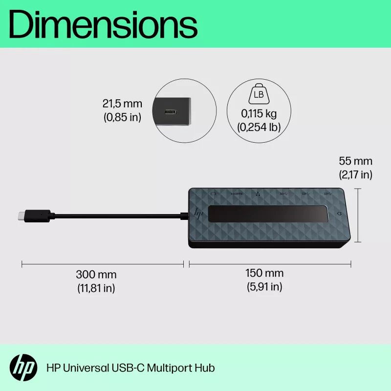 HP Universal USB-C Multiport Hub USB 3.2 Gen 1 Type-C juodos spalvos