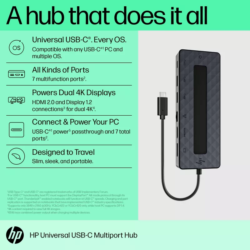 HP Universal USB-C Multiport Hub USB 3.2 Gen 1 Type-C juodos spalvos