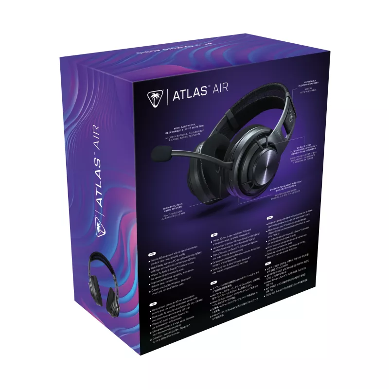 Turtle Beach Atlas Air belaidžiai atviro tipo ausinės žaidimams su 24 bitų aukštos ištikimybės garsu, transliacijų klasės mikrofonu, plūduriuojančiais ausų gaubtais, atminties putų pagalvėlėmis ir Bluetooth ryšiu, skirtos asmeniniams kompiuteriams