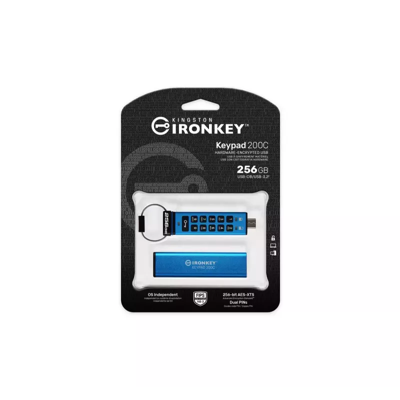 Kingston Technology IronKey 256GB USB-C klaviatūra 200C, FIPS 140-3 3 lygis AES-256