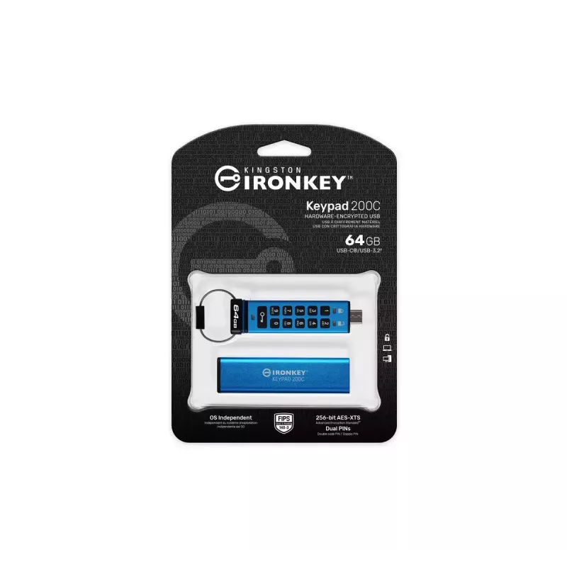 Kingston IronKey 64GB USB-C klaviatūra 200C, FIPS 140-3 Lvl 3 AES-256
