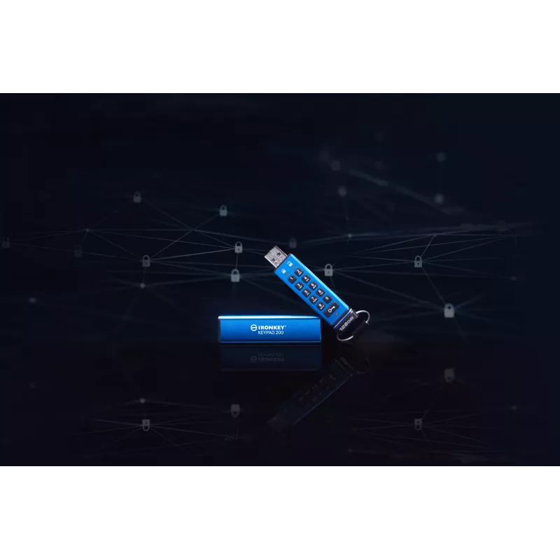 Kingston IronKey 128GB Keypad 200, FIPS 140-3 Lvl 3, AES-256 aparatinės įrangos šifravimu