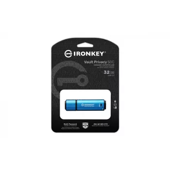 Kingston IronKey 32GB USB-C Vault Privacy 50C AES-256 šifruotas, FIPS 197