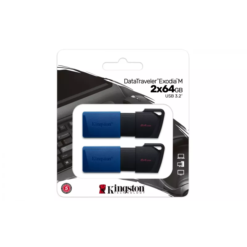 Kingston DataTraveler Exodia M 64GB USB 3.2 Gen 1 atmintukas (juodas + mėlynas) – 2 vnt.