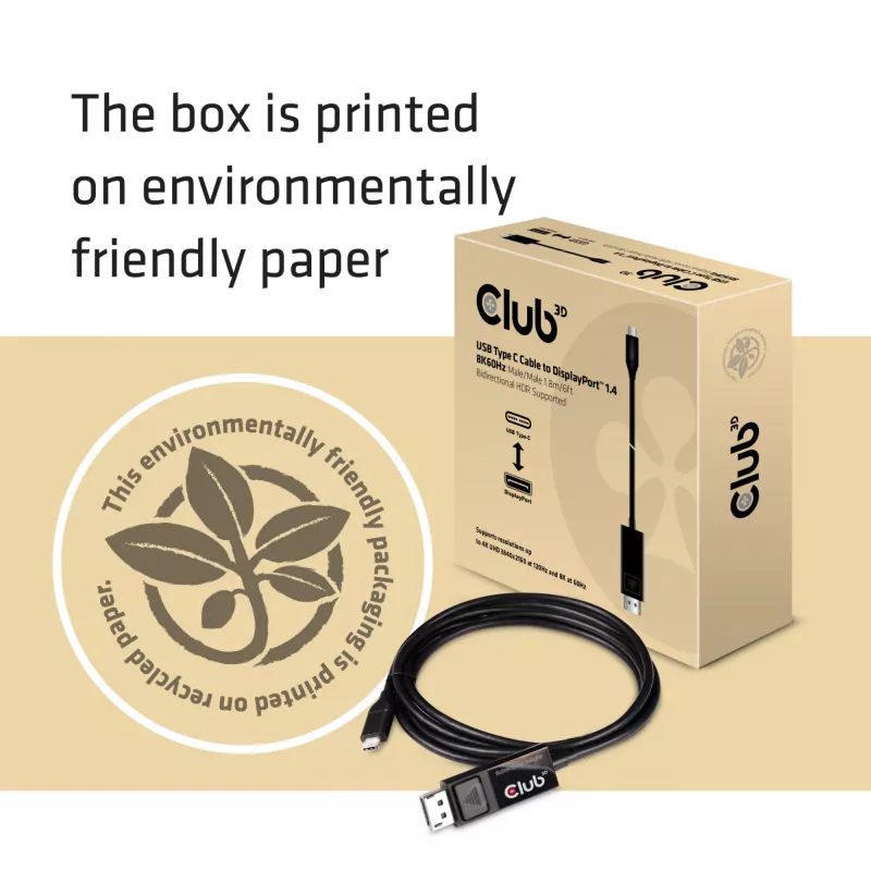 CLUB3D USB Type-C laidas į DP 1.4 8K60Hz M/M 1,8 m