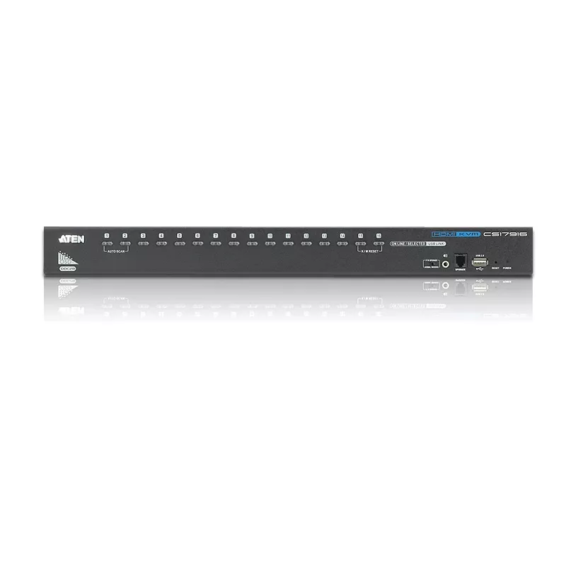 ATEN CS17916 16 prievadų USB-HDMI KVM jungiklis su USB periferiniu prievadu, 1920 x 1200 pikselių, WUXGA, 8,66 W, juodas