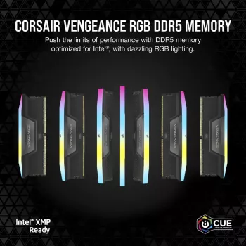 CORSAIR 32 GB DDR5 (2x16 GB) DRAM 6400 MT/s CL32 Vengeance RGB atminties rinkinys – juoda