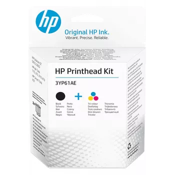 HP 3YP61AE Juodos/trispalvės GT spausdinimo galvutės rinkinys, juoda, žydra, rausvai raudona, geltona, pigmentiniai rašalai, dažų rašalai, 2 vnt.