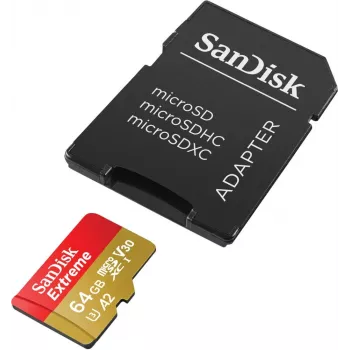 WESTERN DIGITAL Extreme microSDXC 64GB SD adapteris, skirtas veiksmo kameroms ir dronams, 170MB/s skaitymas, 80MB/s rašymas, A2, C10, V30, UHS-I, U3