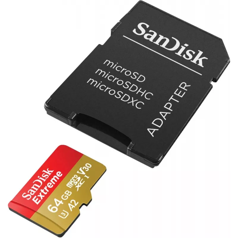 WESTERN DIGITAL Extreme microSDXC 64GB SD adapteris, skirtas veiksmo kameroms ir dronams, 170MB/s skaitymas, 80MB/s rašymas, A2, C10, V30, UHS-I, U3