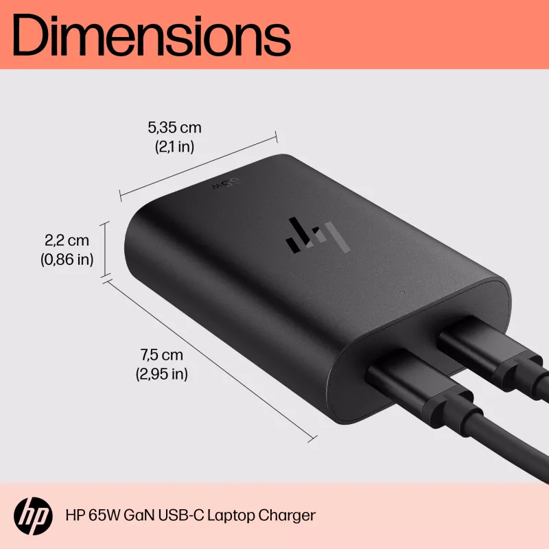 HP 65W GaN USB-C nešiojamojo kompiuterio įkroviklis, 65 W, 5/9/12/15/20 V, skirtas namams