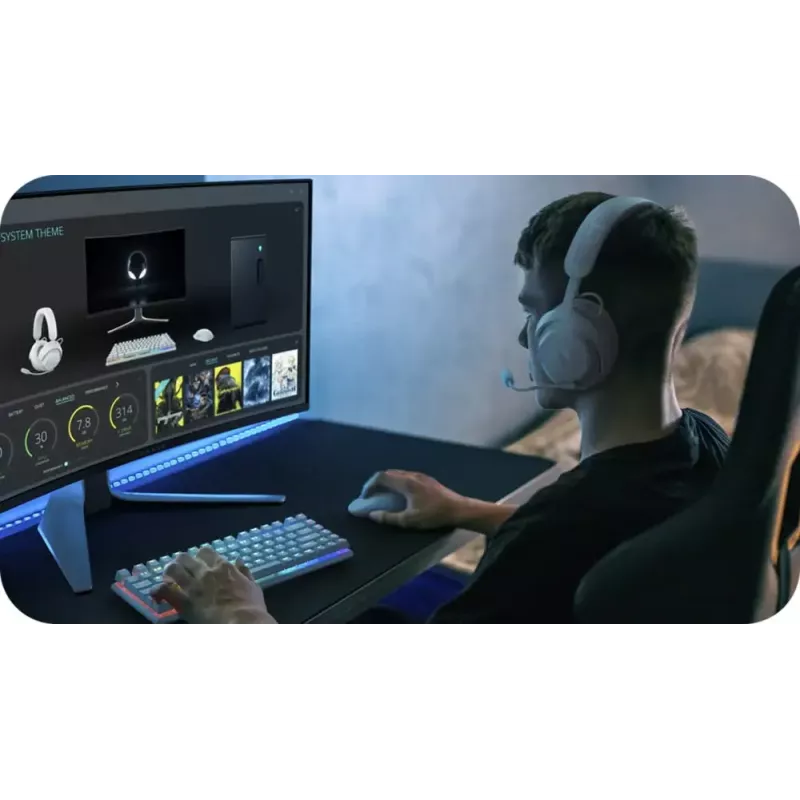 Alienware PRO-HS-G-DEAM ausinės su mikrofonu, belaidės ir laidinės, žaidimams, USB Type-C, Bluetooth, juodos/baltos