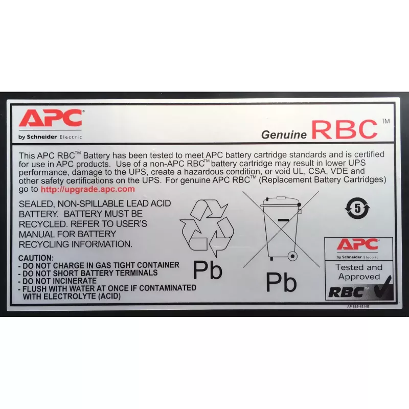 Švino rūgšties akumuliatorius APC RBC5, 4.95 kg, 94 x 129,5 x 149,9 mm