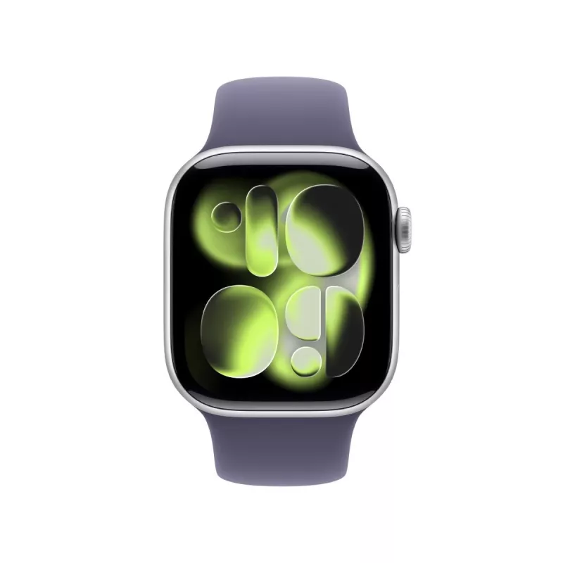 APPLE Watch Series 11 GPS + Cellular 42 mm sidabrinis aliuminio korpusas su purpurinio rūko sportine juostele S/M
