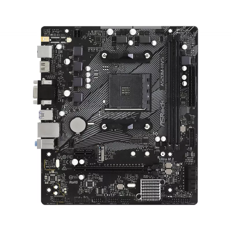ASRock pagrindinė plokštė A520M-HVS AM4 AMD A520 2x DDR4 USB 3.2 SATA 3 7.1ch HD Audio mATX