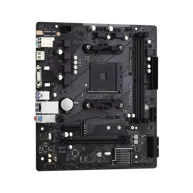 ASRock pagrindinė plokštė A520M-HVS AM4 AMD A520 2x DDR4 USB 3.2 SATA 3 7.1ch HD Audio mATX