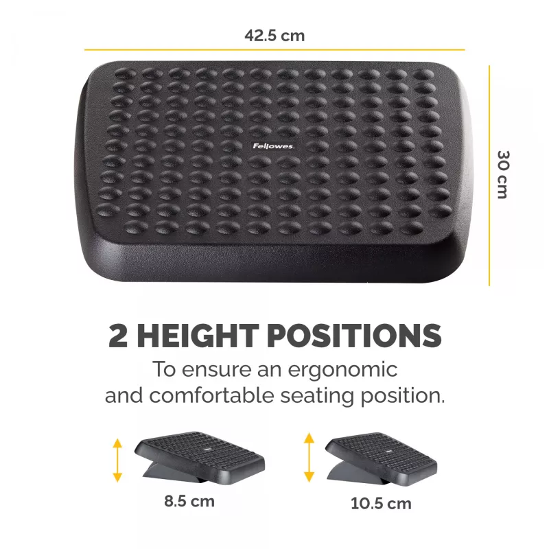 Pėdų atrama Fellowes Standard ergonominė po stalu, juoda, reguliuojamo aukščio, 330 mm plotis