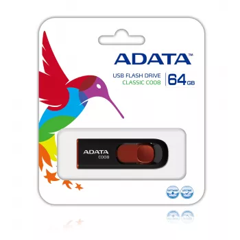 ADATA C008 64GB USB atmintukas USB Type-A 2.0 Juodas, Raudonas