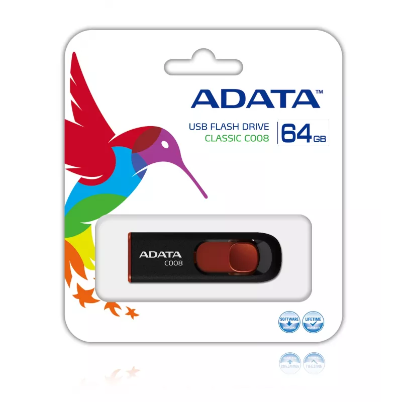 ADATA C008 64GB USB atmintukas USB Type-A 2.0 Juodas, Raudonas