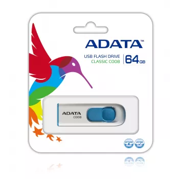 USB atmintukas ADATA C008 64GB USB Type-A 2.0 — mėlynas/baltas, slankiojantis